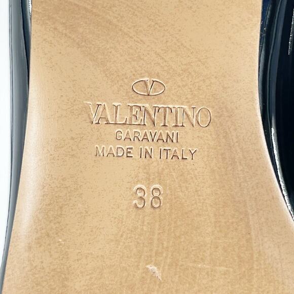 Valentino Black Patent Leather One Stud Square Toe Ballet Flat size EU 38 - Picture 11 of 13